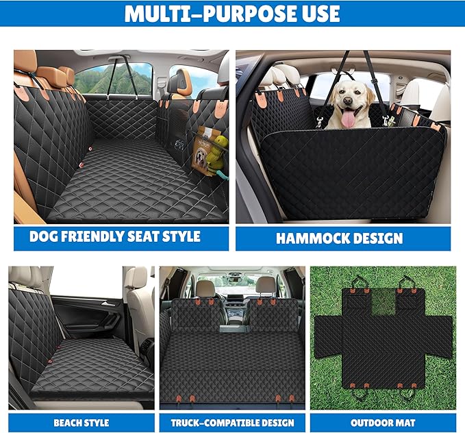 EcoNour Hard Bottom Back Seat Extender for Dogs | Holds 400 Lbs Fits Sedan, SUV and Truck | Waterproof Backseat Cover for Dogs in Car | Seat Protector for Dog | Car Dog Hammock Cradle - 51x63 inches