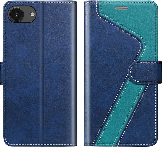 CIVICASE for iPhone 16E/SE4 2025 Wallet Case,PU Leather Flip Case RFID Blocking Credit Card Holder Folio Magnetic Stand TPU Shockproof Cover Compatible with iPhone 16E/SE4, Blue Green