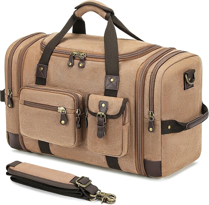 THYWD Canvas Duffle Bag for Travel Men and Women, 55L Expandable Large Overnight Weekender Luggage Bag, Vintage Carry on Bags for Airplanes, Travel, Hospital Labor Delivery, Camping, Gym
