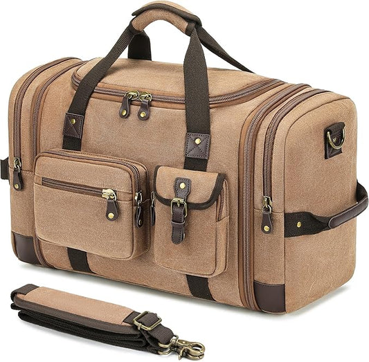THYWD Canvas Duffle Bag for Travel Men and Women, 55L Expandable Large Overnight Weekender Luggage Bag, Vintage Carry on Bags for Airplanes, Travel, Hospital Labor Delivery, Camping, Gym