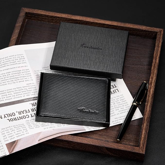 Travelambo Genuine Leather Wallet for Men with Gift Box - Handmade Bifold Stylish - Mens Wallets Rfid Blocking with 2 ID Windows