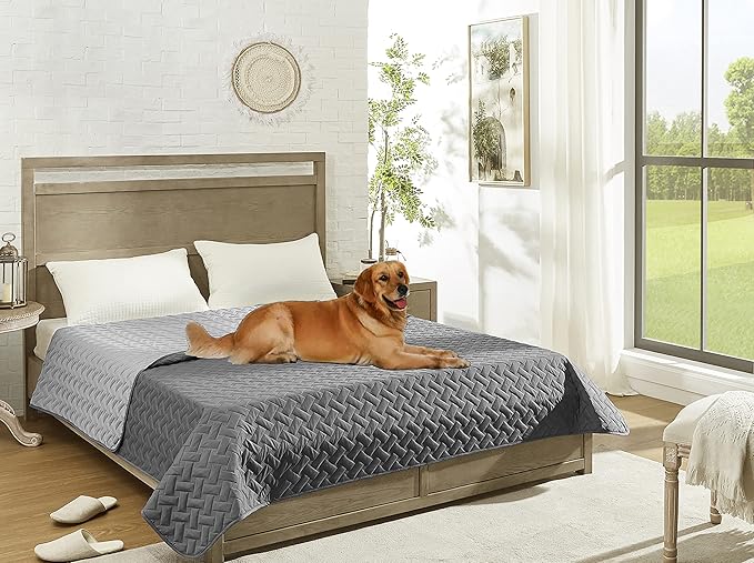 gogobunny 100% Double Sided Waterproof Dog Blanket Soft Pet Bed Cover Reversible Protect Furniture Couch Sofa Car for Cat Kids (Dark Grey/Light Grey, 82x82 Inch (Pack of 1))