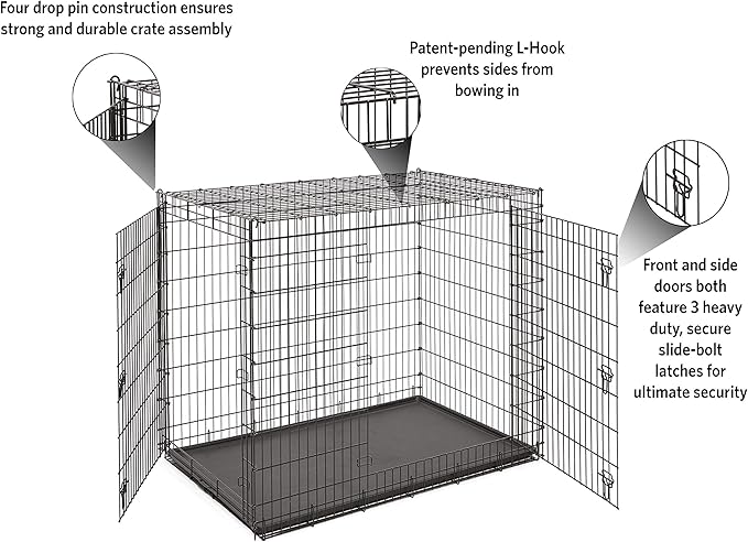 MidWest Homes for Pets Solutions Series XXL Double Door 54-Inch Dog Crate for the Largest Breeds, Sturdy Drop Pin Assembly, Black E-Coated, SL54DD