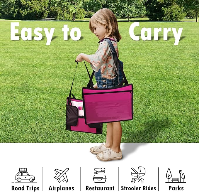 WENRENER Kids Travel Tray for Airplane - Toddler Car Seat Table Tray, Road Trip Essentials for Boys & Girls, Carseat Lap Desk for Kids Road Trip Activities (Pink-2PCS)