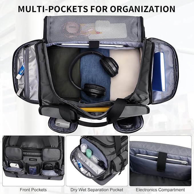 WITZMAN Duffle Bag for Men Large Carry On Travel Mens Weekender Overnight Bags with Shoes Compartment for Sports Gym(B723 Silvery Grey)