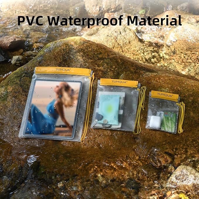 YUMQUA Clear Waterproof Bags, Water Tight Cases Pouch Dry Bags for Camera Mobile Phone Maps Pouch Kayak Military Boating Document Holder