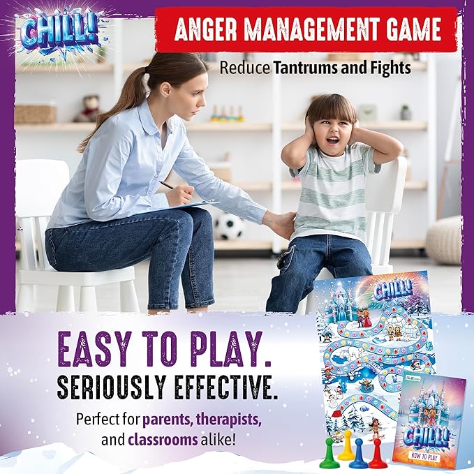 CHILL Anger Management for Kids, Ages 5-9, Therapy Games, Social Emotional Learning, Fun Social Skills Board Game for Therapists & Families