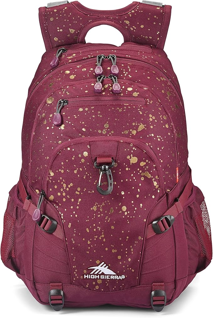 High Sierra Loop Backpack, Travel, or Work Bookbag with tablet sleeve, One Size, Copper Splatter/Maroon