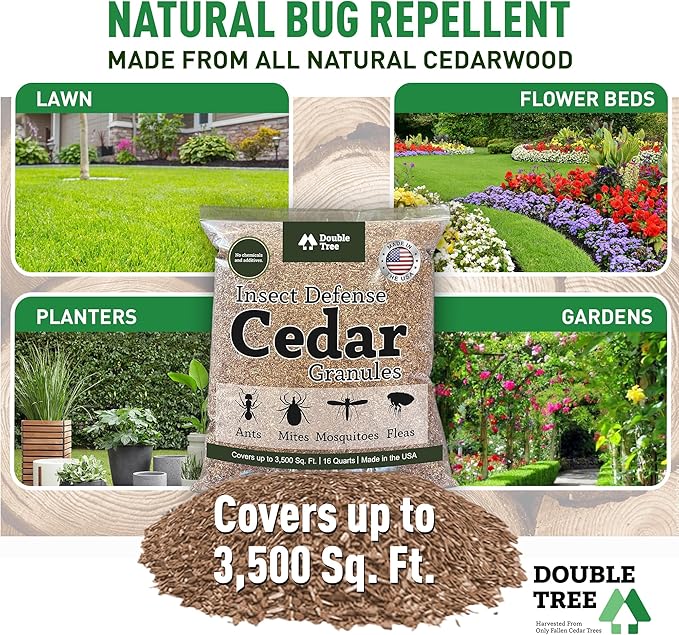 Double Tree Home and Garden Cedar Granules | Repels Fleas, Ticks, Ants, and Mosquitos | Rich Cedar Scent | Non Toxic | Pet Safe | 1 Bag (16 Quarts)