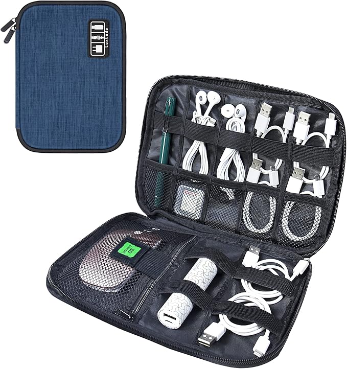 Luxtude Cord Organizer Bag, Travel Cable Organizer Bag, Electronic Organizer Travel Case for Chargers and Cords, Tech Bag & Charger Case, Flying Essentials for Electronics Items/USB, Dark Blue