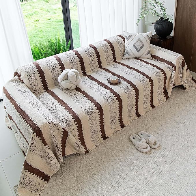 Sherpa Fleece Couch Cover for 3 Cushion Sofa, Brown, 71" x 134" - Pet Proof Sofa Covers Heavy Duty Scratch Resistant Pet Friendly Furniture Cover - Easy Install, Machine Washable