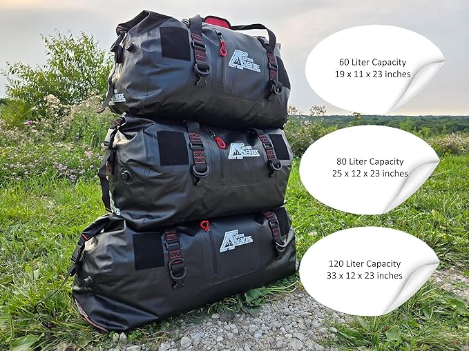 Motorcycle Waterproof Duffel Bag With Tie Down Straps, Marine Grade (120 Liter/31.7 Gallon, Rocky Series, Black)