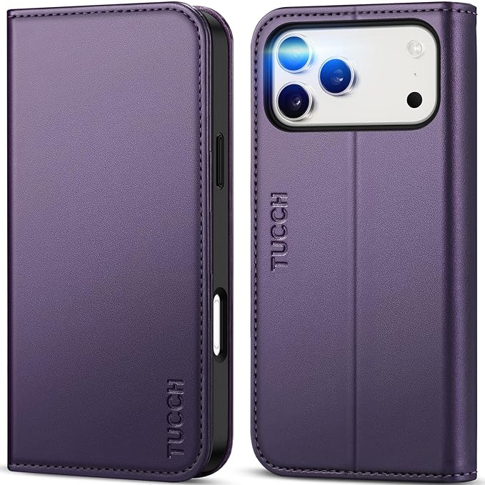 TUCCH Wallet Case for iPhone 17 Pro Max (6.9") 2025, 3 Credit Card Slot | RFID Blocking | Stand | PU Leather | Protective Flip Folio Cover | Shockproof TPU Interior Shell | Dark Purple