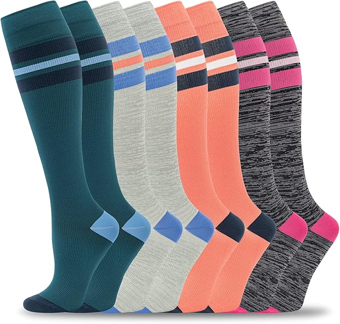 fenglaoda 8 Pairs Compression Socks for Men & Women 20-30 mmHg Knee High Nurse Pregnant Running Medical and Travel Athletic