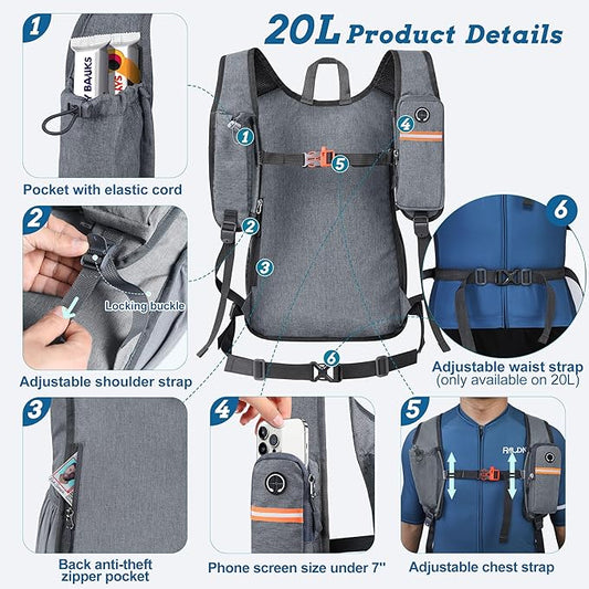 BECOJADDE 20L Small Hiking Backpack for Men Women Foldable Packable Back Pack Ultralight Hiking Daypack for Travel Camping Outdoor, Gray