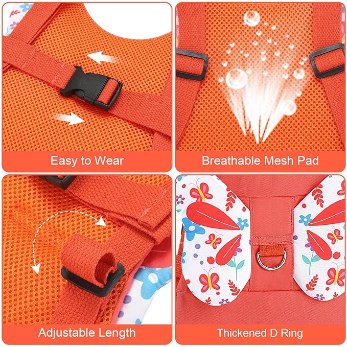 Toddler Harness Leash, Accmor 3 in 1 Cute Butterfly Kids Leash +Anti Lost Wrist Link for Outdoor Travel, Adorable Child Walking Harness Wristband Assistant Strap Belt Protector for Baby Girls (Orange)