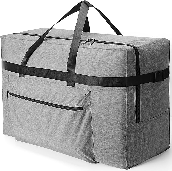 SUNUP Large Duffle Bag for Travel, 120L Foldable Travel Duffel Bag for Men Women, Waterproof Carry On Overnight Weekender Moving Storage Bags, Grey