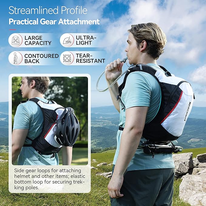 MARCHWAY Ultralight Hydration Backpack with 3L TPU Water Bladder, Sleek High-Capacity Day Pack for Cycling, Hiking, Running, Backpacking, Travel