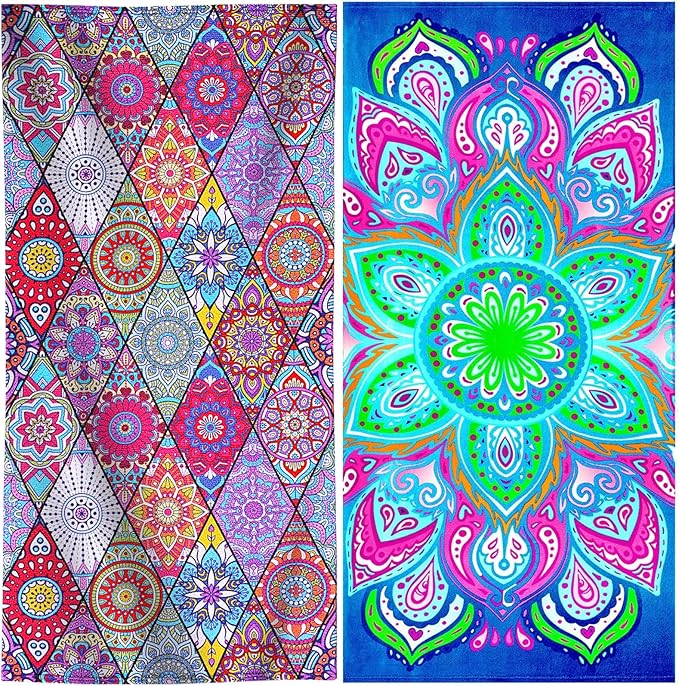 Genovega 2 Packs Oversized Beach Towel Set 36 x 72 in Large Big Pool Camping Swim Clearance Soft Towels Travel Essentials Accessories Must Haves Vacation Adult Gifts Women Men Necessities