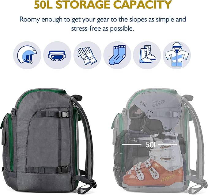 Unigear Ski Boot Bag Backpack for Helmet 50L/70L, Goggles, Gloves, Skis, Snowboard & Accessories