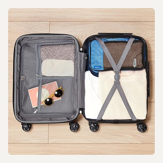 Amazon Basics 26" Hardside Medium Checked Luggage, Hardshell Suitcase With Wheels, Expandable For Up to 15% More Space, With Scratch-Resistant Surface, Four Multi-directional Wheels, Navy Blue