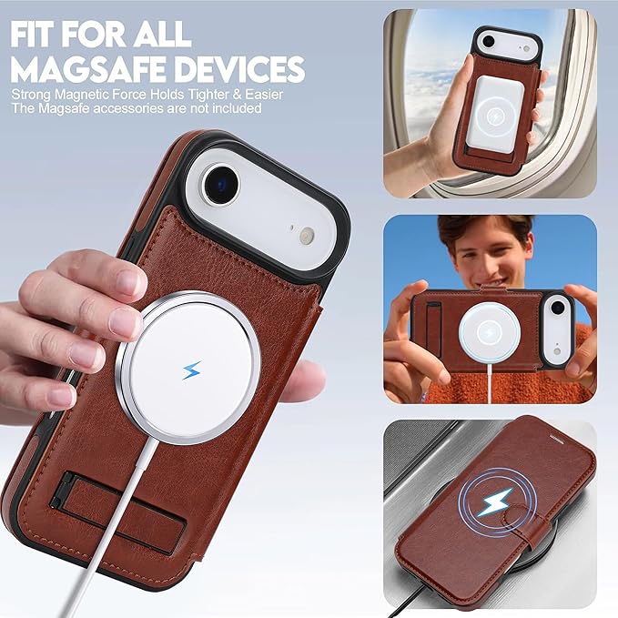 CIVICASE for iPhone Air Wallet Case with Stand,PU Leather Flip Credit Card Holder Slots (RFID Blocking),Compatible with Magsafe Magnetic Holder Phone Cover Women Men,Dark Brown