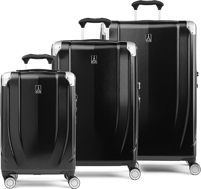 Travelpro Pathways 3 Hardside Expandable Luggage, 8 Spinner Wheels, Lightweight Hard Shell Suitcase, 3 Piece Set (21/25/28), Black Knight