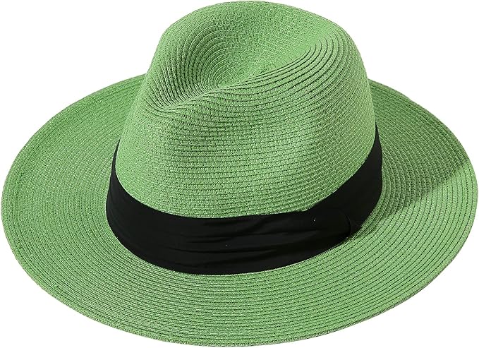 Lanzom Women Wide Brim Straw Panama Roll up Hat Fedora Beach Sun Hat UPF50+