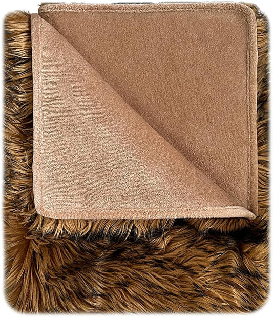 Waterproof Dog Blanket for Small, Medium & Large Dogs – Faux Fur Pet Throw for Couch, Sofa, Bed & Car – Soft, Washable, Stain-Resistant, Durable Cover - Brown 60" x 50"