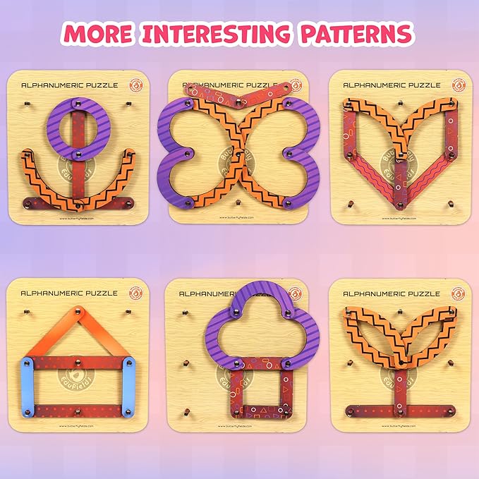 Butterfly EduFields Wooden Alphabet Puzzle Set for Kids | Montessori Educational Toy for Ages 3-5 | ABC Letters, Numbers & Shapes | Early Learning & Fine Motor Skill Development