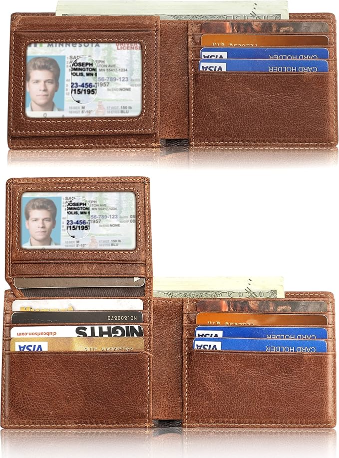 Artpaxy Mens Wallet Bifold Genuine Leather RFID Blocking Wallet for Men with 2 ID Windows 12 Card Holders 2 cash pockets 1 Gift Box