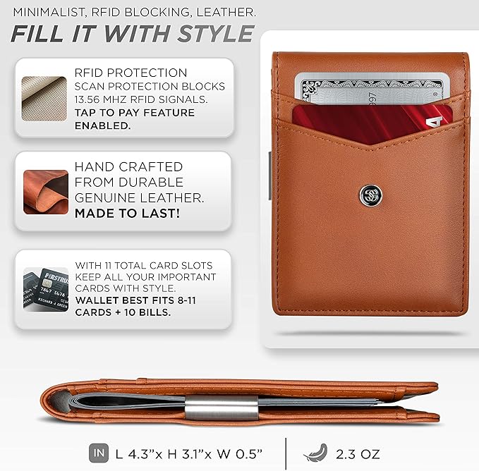 Suavell Slim Wallets for Men. Minimalist Bifold Wallet With Money Clip & ID Window. RFID Blocking Credit Card Holder Front Pocket Wallet, Gifts For Men - Husband Father On Birthday Anniversary