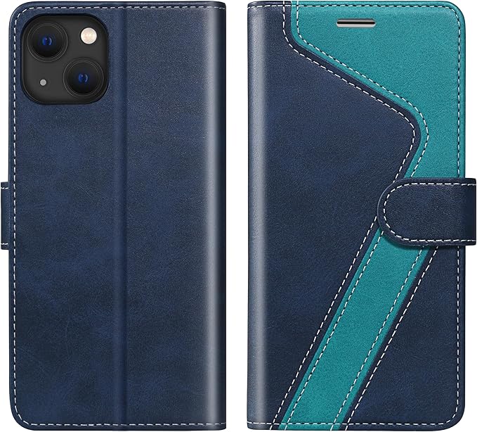 CIVICASE for iPhone 15 Plus Wallet Case,Leather Flip Case RFID Blocking Credit Card Holder Folio Magnetic Stand TPU Shockproof Cover Compatible with iPhone 15 Plus Blue Green