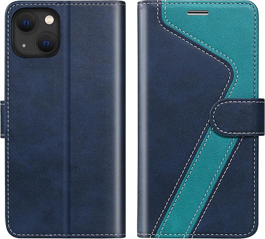 CIVICASE for iPhone 15 Plus Wallet Case,Leather Flip Case RFID Blocking Credit Card Holder Folio Magnetic Stand TPU Shockproof Cover Compatible with iPhone 15 Plus Blue Green