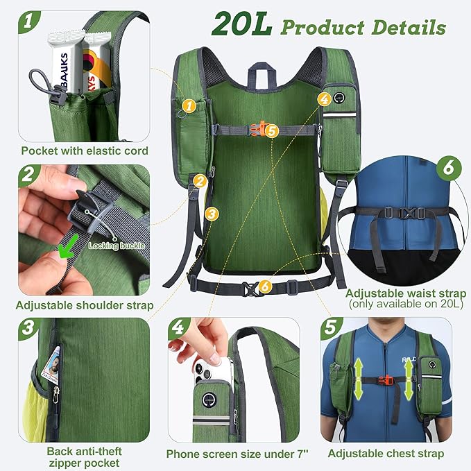 BECOJADDE 20L Small Hiking Backpack for Men Women Foldable Packable Back Pack Ultralight Hiking Daypack for Travel Camping Outdoor, Olive Green Yellow