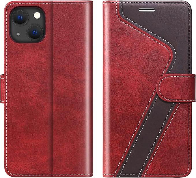 CIVICASE for iPhone 15 Wallet Case,Leather Flip Case RFID Blocking Credit Card Holder Folio Magnetic Stand TPU Shockproof Cover Compatible with iPhone 15 Red Brown