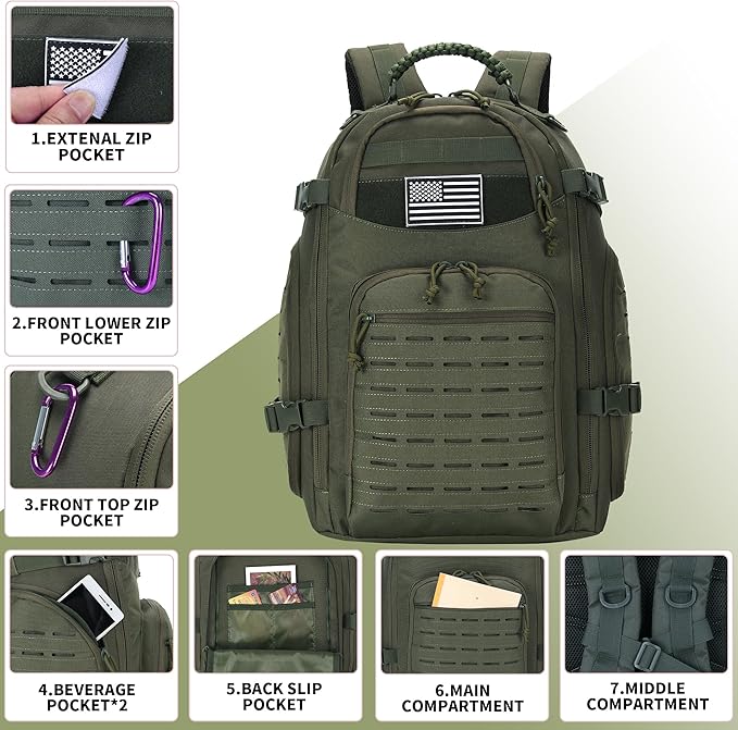 30L Hiking Backpack Lightweight Outdoor Daypack Camping Backpack Outdoor Travel Daypack Day Pack for Man Woman (Army Green)