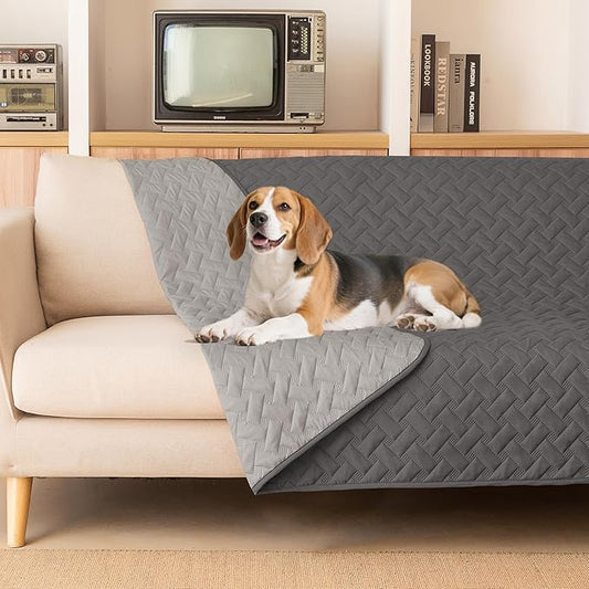 gogobunny 100% Double Sided Waterproof Dog Blanket Soft Pet Bed Cover Reversible Protect Furniture Couch Sofa Car for Puppy Cat Kids (Dark Grey/Light Grey, 82x120 Inch (Pack of 1))