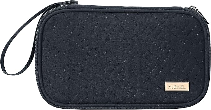 NISHEL Travel Cord Organizer Case, Double Layers Tech Electronic Bag, Essentials for Charger, Cable, Phone, Flash drive, Medium, Black