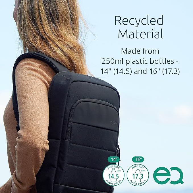 Kensington EQ Laptop Backpack 14”, Padded Shoulder Straps, Side Pocket (K60391WW), Black