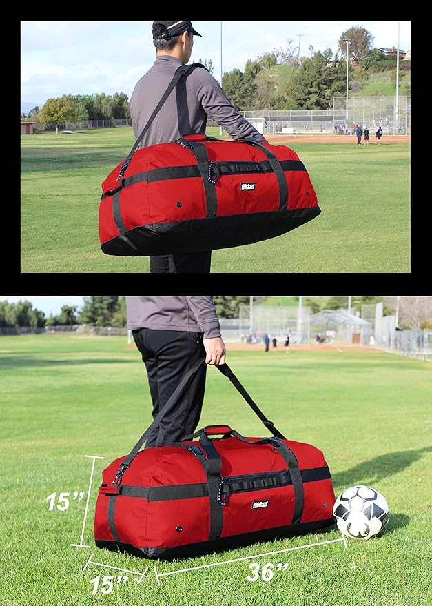 Fitdom 132L 36" Heavy Duty Extra Large Sports Gym Equipment Travel Duffel Bag W/Adjustable Shoulder & Compression Straps. Perfect for Soccer Baseball Basketball Hockey Football Team Coaches & More
