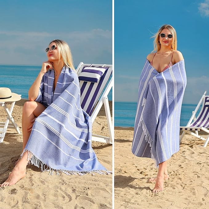 Beach Towel 2 Pack - Sand Free, Oversized 39 x 72, Turkish Quick Dry, Lightweight Pool Towels for Adults, Travel, Cool Essentials, Super Absorbent