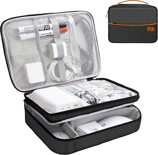 Electronics Organizer,Travel Cord Organizer Pouch, Portable Cable Organizer Bags, Waterproof Electronic Accessories Storage Case for Cables, Cords, Charger, Phone (Three Layer-Black)