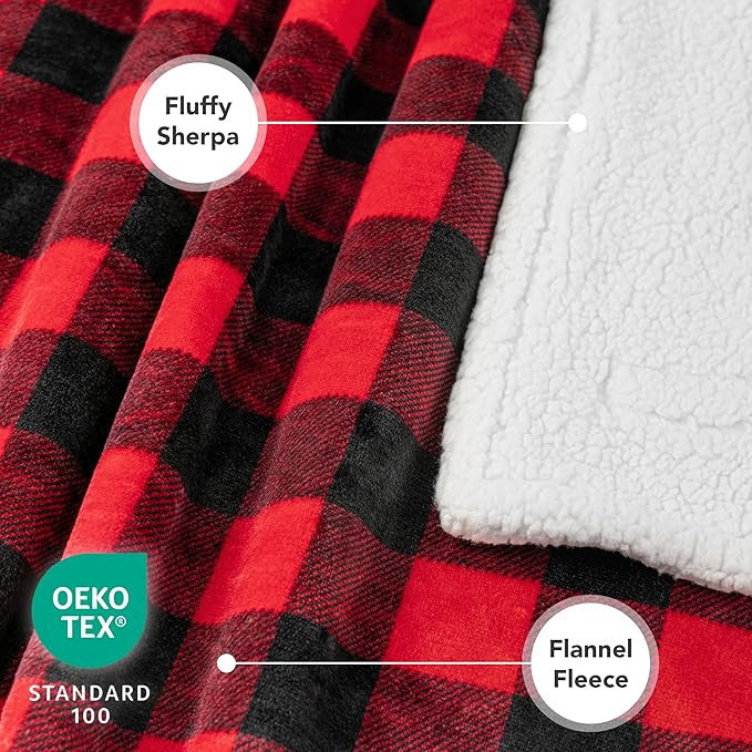 PetAmi Waterproof Dog Blanket for Medium Large Dog Puppy Cat Throw for Couch Cover Leakproof Protection, Sherpa Fleece, Reversible Soft Washable 60x40 Checker Plaid Red
