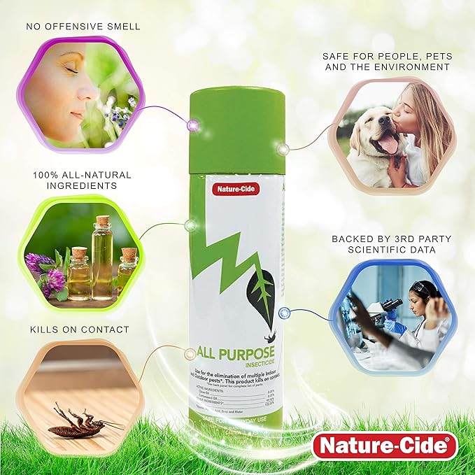 Nature-Cide Can. All Natural Roach Killer, Spider, Mosquito and Ant Spray to Keep Your Home Safe. Kills on Contact. No Strong Odor.