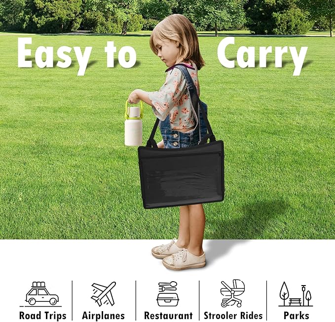 WENRENER Kids Travel Tray for Car Seat, Toddler Road Trip Essentials With Drawing Kit, Travel Activities Must Haves (Black)