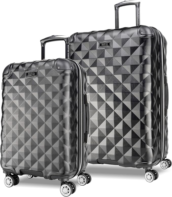 Kenneth Cole REACTION Diamond Tower Collection Lightweight Hardside Expandable 8-Wheel Spinner Travel Luggage, Black, 2-Piece Set (20" & 28")