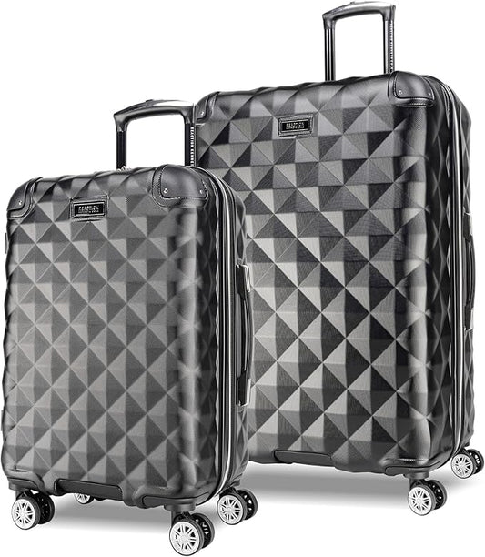 Kenneth Cole REACTION Diamond Tower Collection Lightweight Hardside Expandable 8-Wheel Spinner Travel Luggage, Black, 2-Piece Set (20" & 28")
