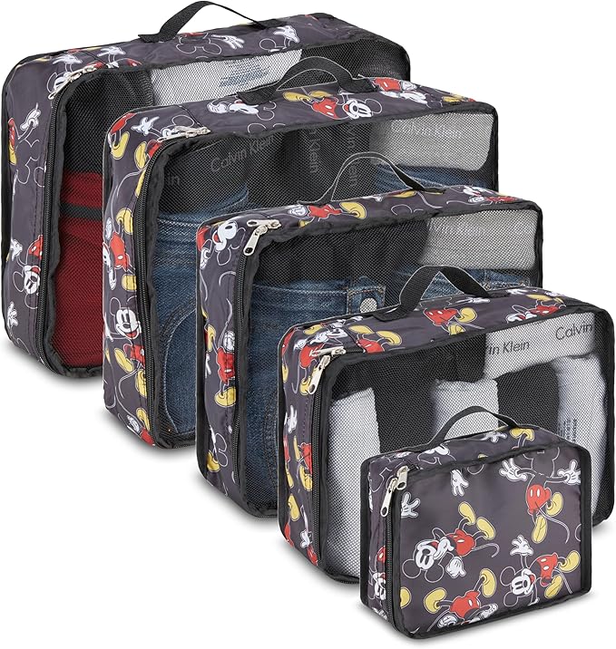 Disney Minnie Mickey Stitch Packing Cubes - Winnie the Pooh, Princess Cinderella, Cars, Toy Story 5 Piece Packing Cubes Compression - Travel Essential - Luggage Suitcase Organizer Set
