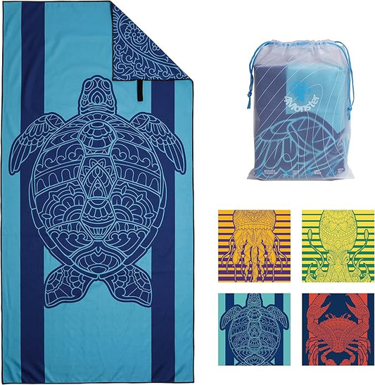 4Monster Microfiber Beach Towel Quick Dry,Super Absorbent Lightweight Travel Towel for Swimmers, Sand Free Camping Towel, Beach Towels for Pool,Swim,Water Sports,Yoga